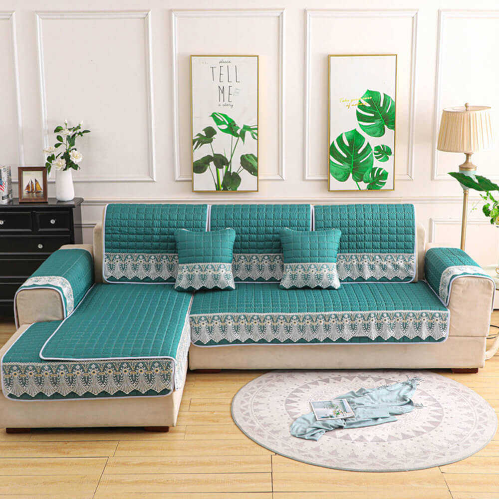 Luxury Quilted Lace Embroidery Non-Slip Sofa Cover