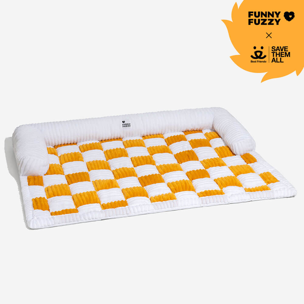 Cream Square Plaid Cozy Dog Mat Furniture Protector Cover