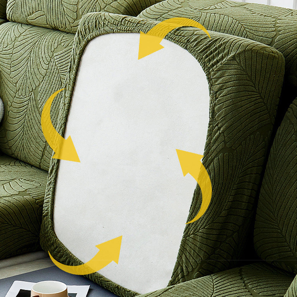Modern Leaf Jacquard Water-Repellent Anti-Scratch Stretch Full Wrap Sofa Cover