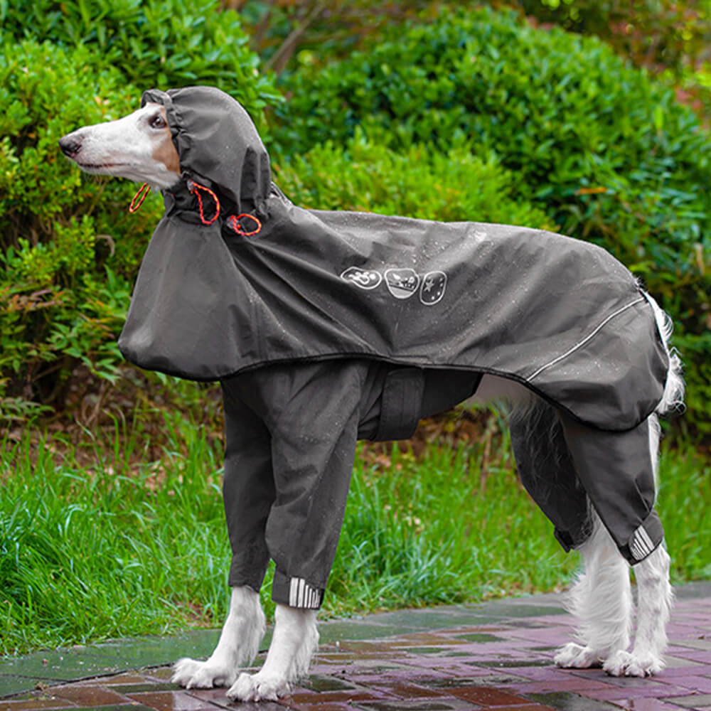 Outdoor Waterproof Four-Legged Dog Raincoat With Reflective Pattern Hoodie