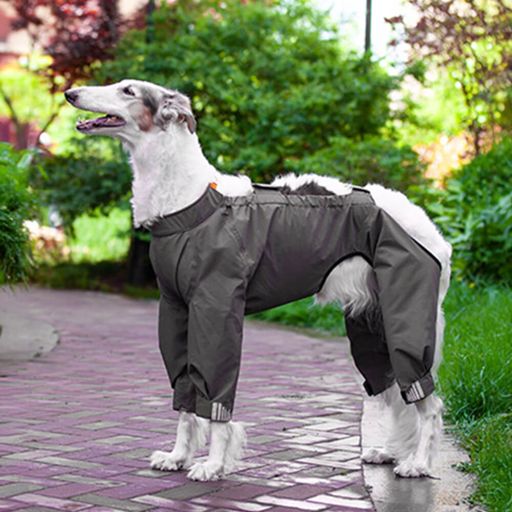 Outdoor Waterproof Four-Legged Dog Raincoat With Reflective Pattern Hoodie