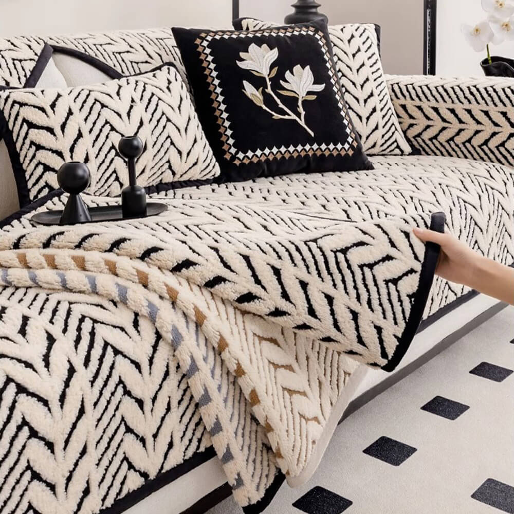 Premium Warm Wheat-Ear Plush Anti-Slip Anti-Scratch Sofa Cover