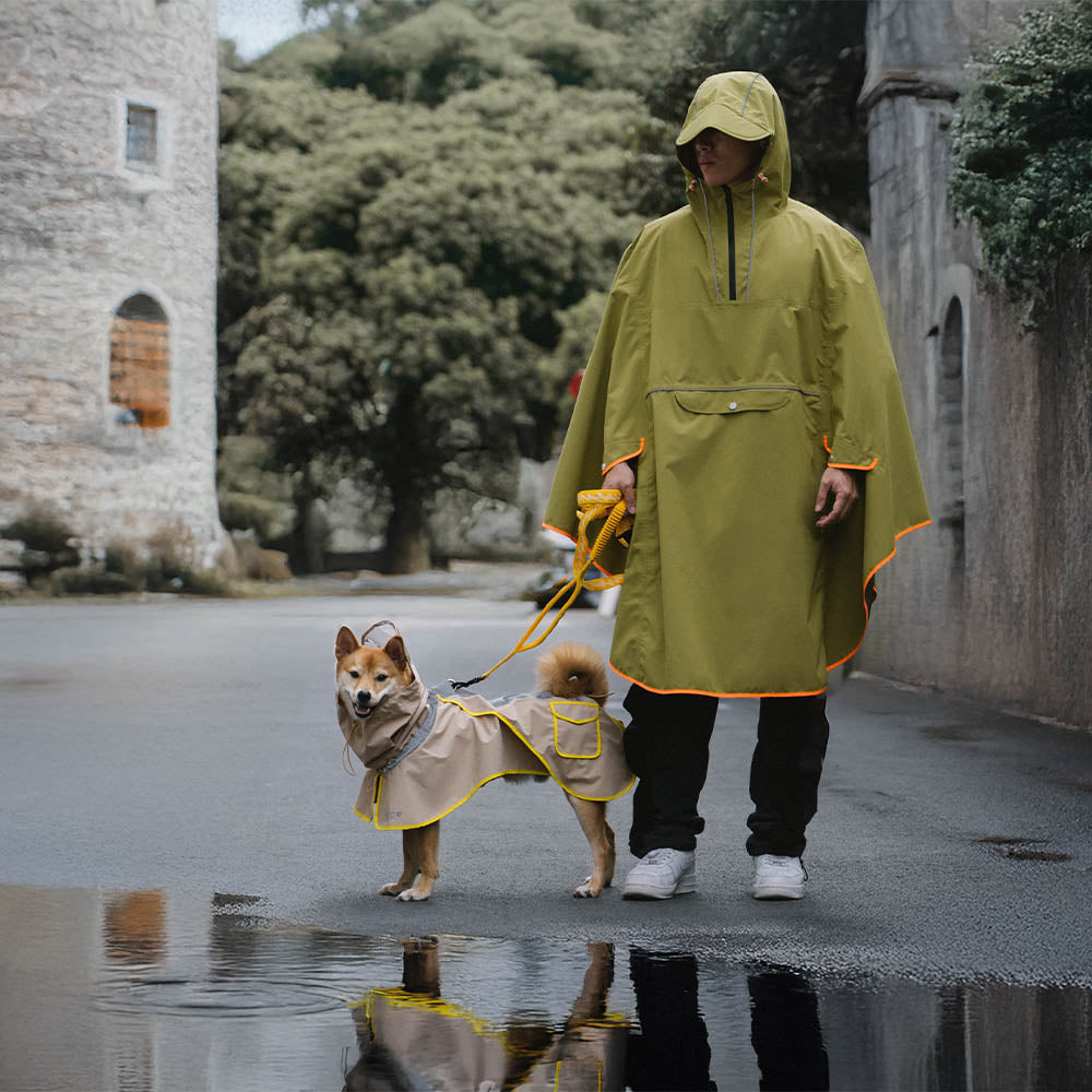 Adjustable Reflective Waterproof with Pocket Dog Human Matching Raincoat-Stay Dry