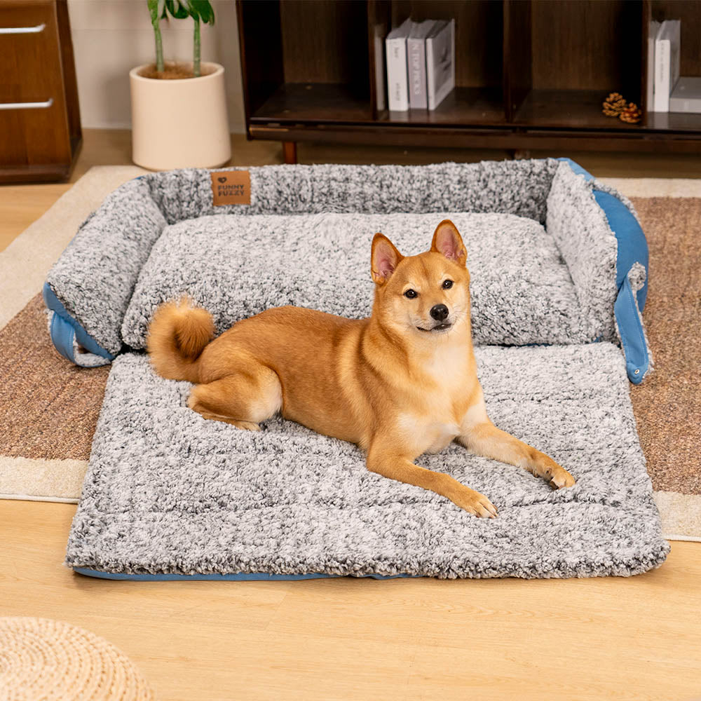 Grand lit pour chien avec traversin confortable et couverture pliable - Azure Pupnap