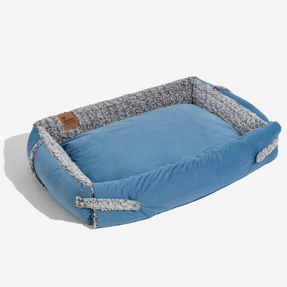 Grand lit pour chien avec traversin confortable et couverture pliable - Azure Pupnap