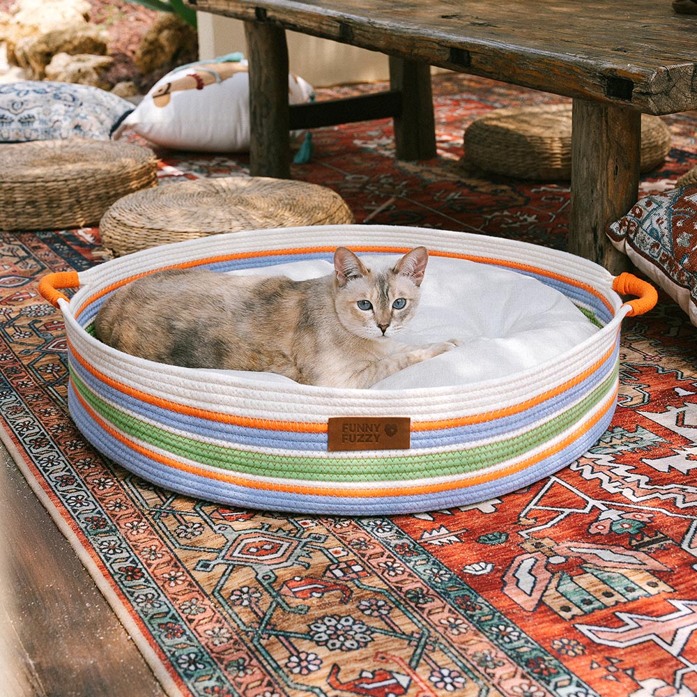 Handcrafted Stripe Calming Pet Bed - Timeless Nest