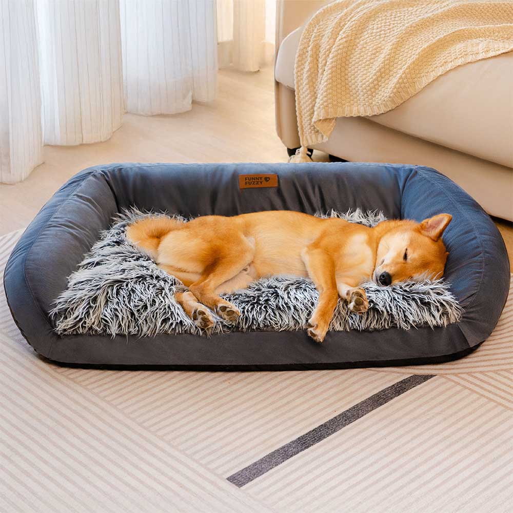 Large Washable Fluffy Cozy Bolster Dog Sofa Bed-Denim Cowboy