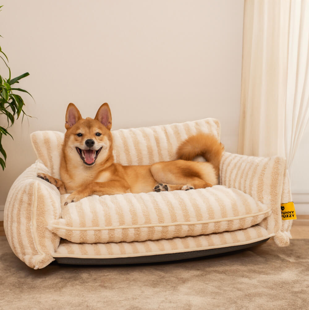 Trendy Striped Faux Lambswool Double Layer Dog & Cat Sofa Bed - Outdoor