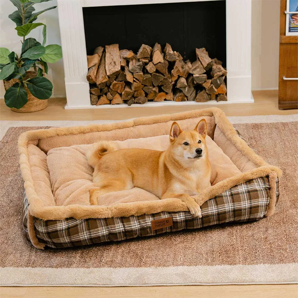 Vintage Checkered Washable Plush Cozy Bolster Dog Bed – TuckNap