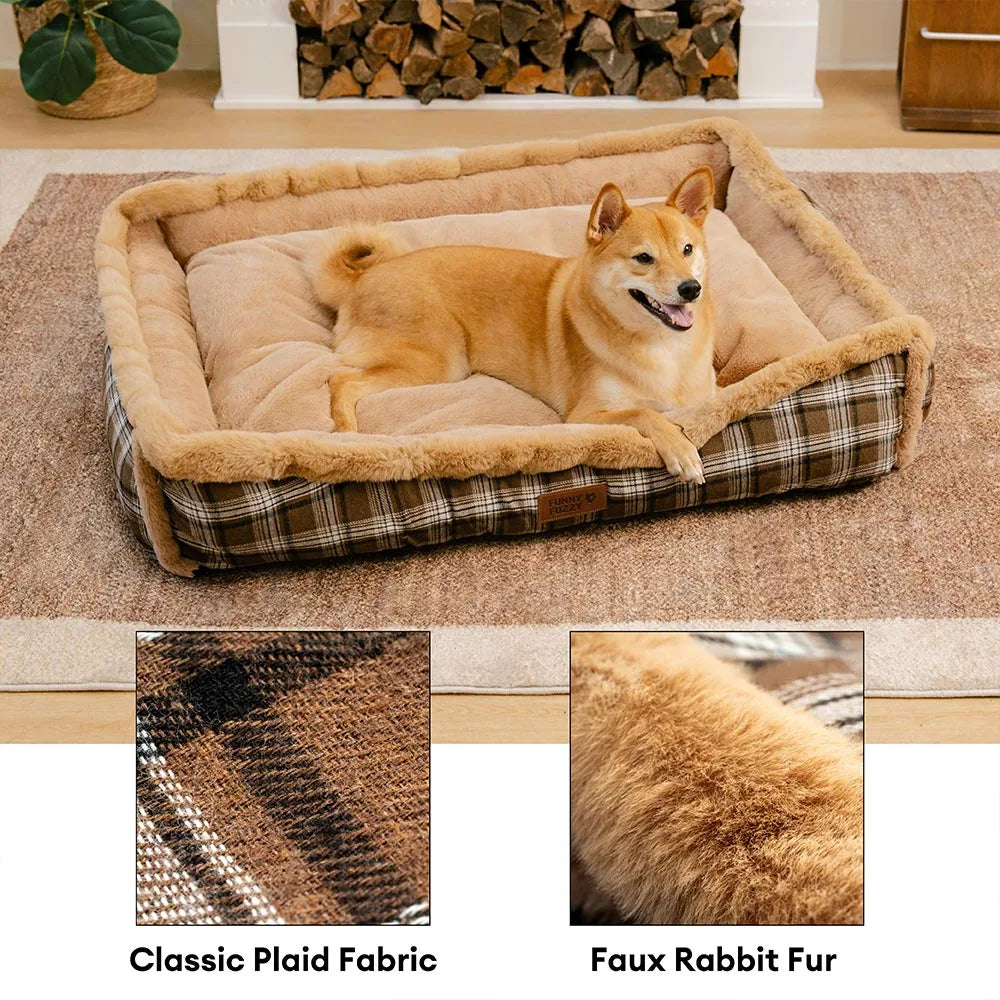 Vintage Checkered Washable Plush Cozy Bolster Dog Bed – TuckNap