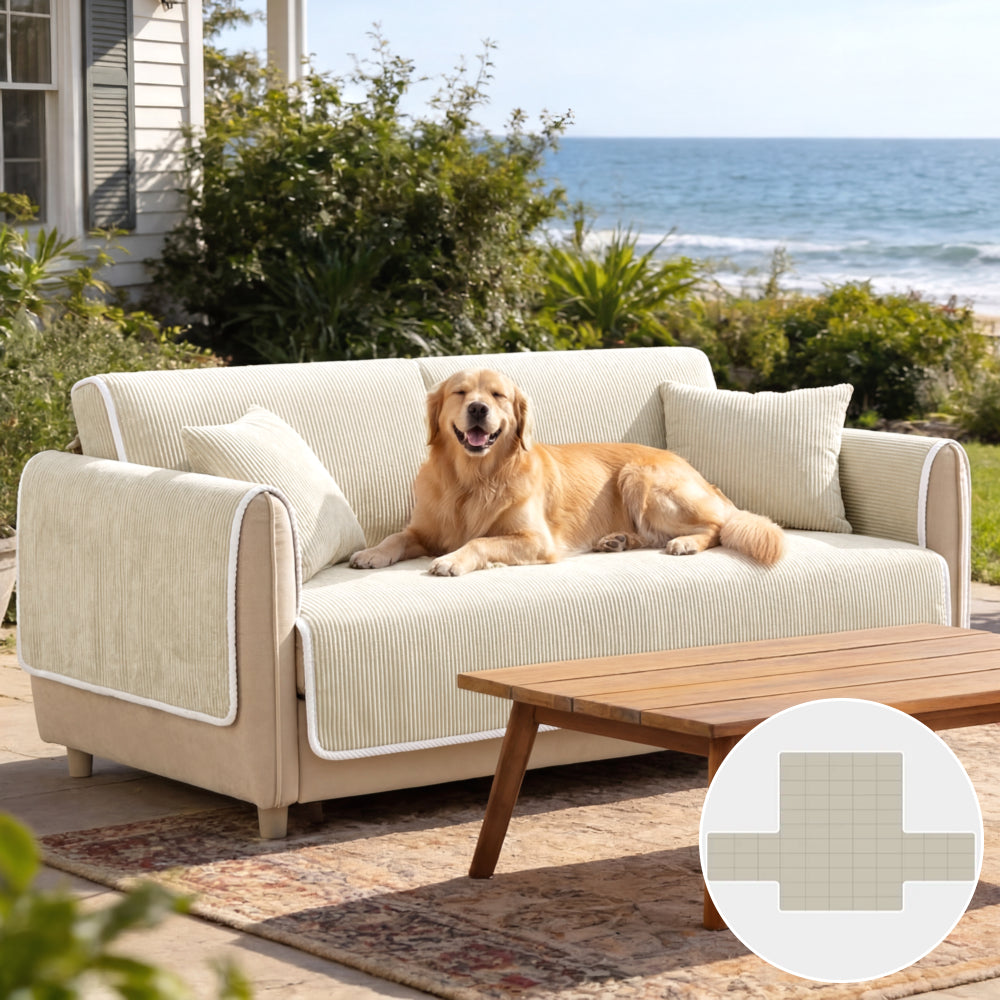 All-Season Anti-Slip Striped Pet Rug Furniture Protector with Armrest Outdoor Sofa Cover - Keep Still