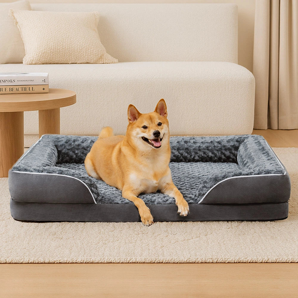 Lit orthopédique pour chien à support complet et étanche amovible