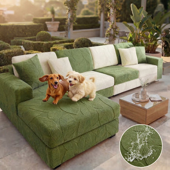 Modern Leaf Jacquard Water-Repellent Anti-Scratch Stretch Full Wrap Outdoor Sofa Cover