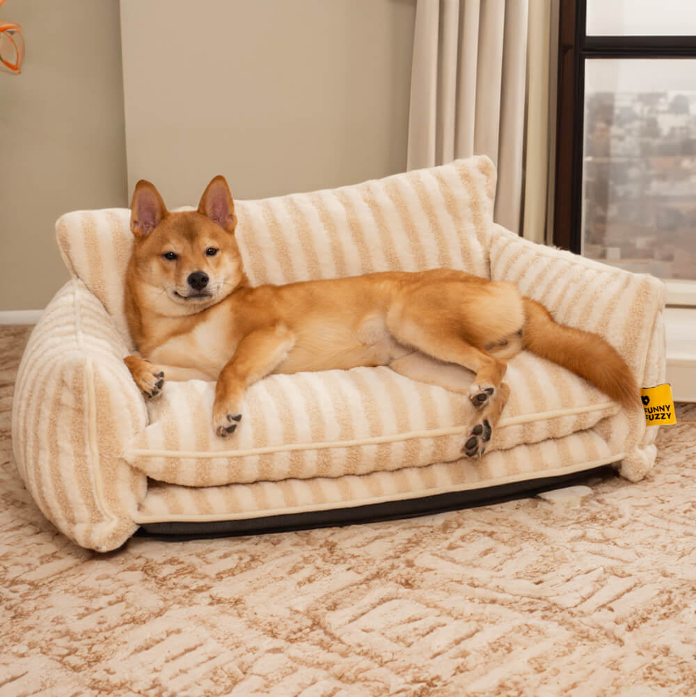 Trendy Striped Faux Lambswool Double Layer Dog & Cat Sofa Bed - Outdoor