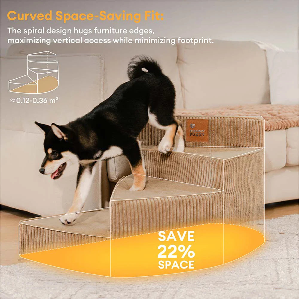 Cozy Corduroy Joint-Friendly Removable Spiral Pet Stairs - CreamyStep
