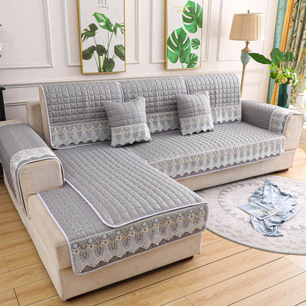 Luxury Quilted Lace Embroidery Non-Slip Sofa Cover