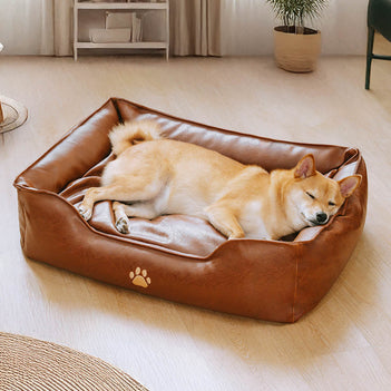 Luxury Faux Leather Waterproof Removable Dog Sofa Bed