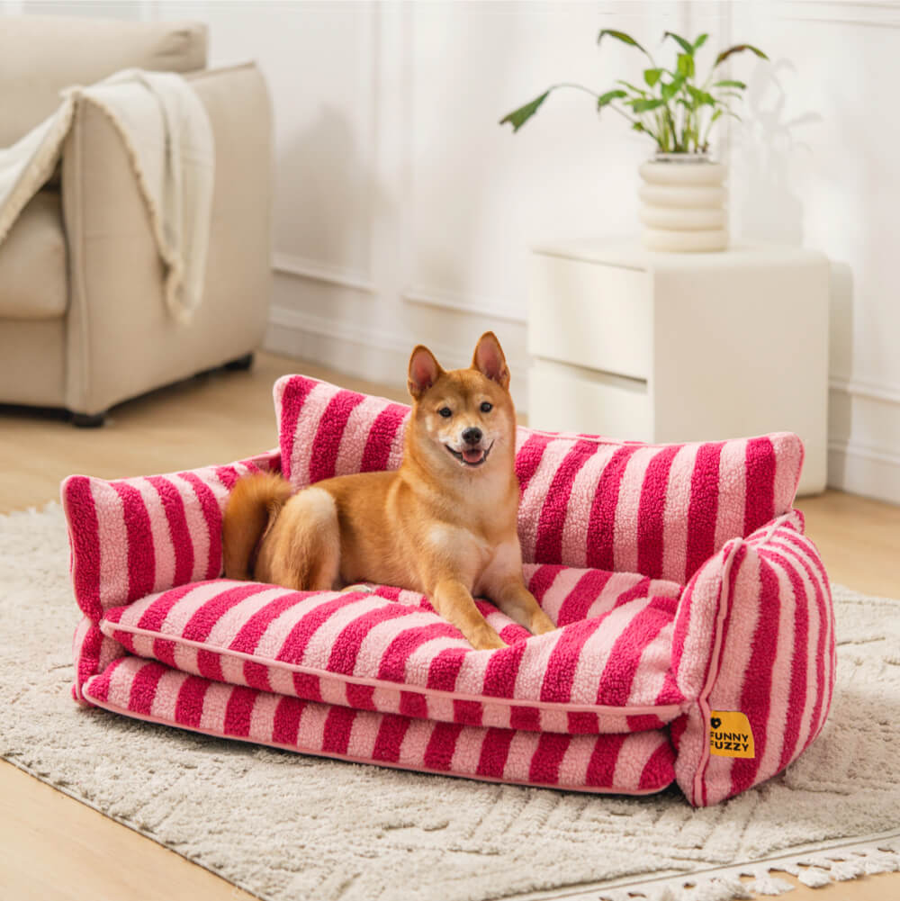 Trendy Striped Faux Lambswool Double Layer Dog & Cat Sofa Bed - Outdoor