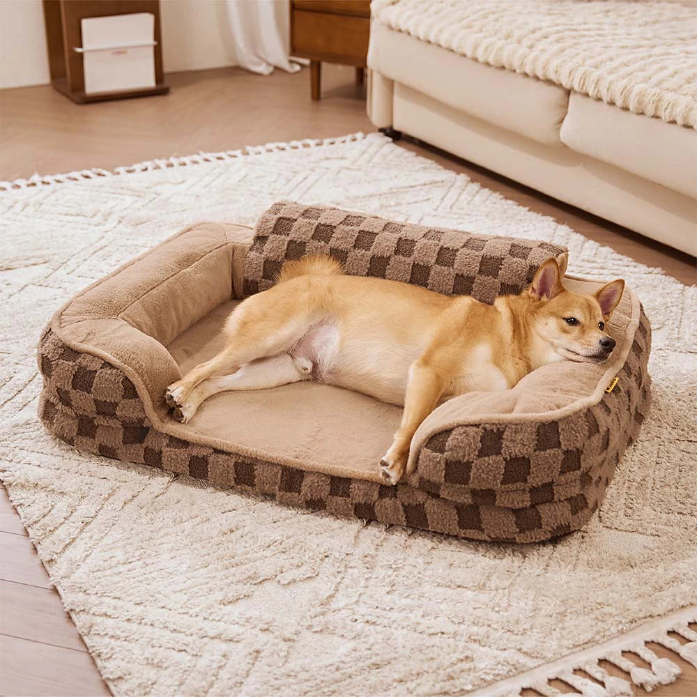 Checkered Fluffy Warm Washable Orthopedic Dog Bolster Bed – CloudNooki