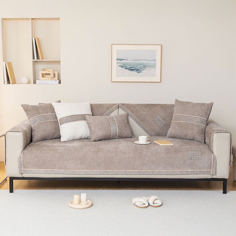 All-Season Modern Tweed Woven Chenille Anti-Slip Outdoor Sofa Cover