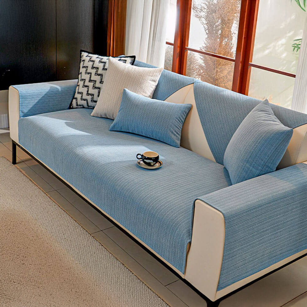 Minimalist Water-resistant Wheat Stripe Design Chenille Sofa Cover