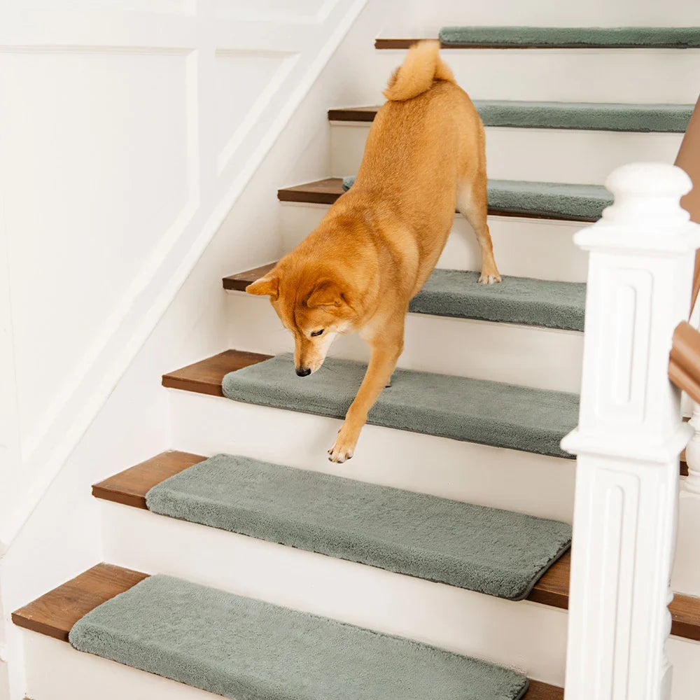 Solid Colour Plush Stair Protectors Non-Slip Tape Free Carpet Stair Treads
