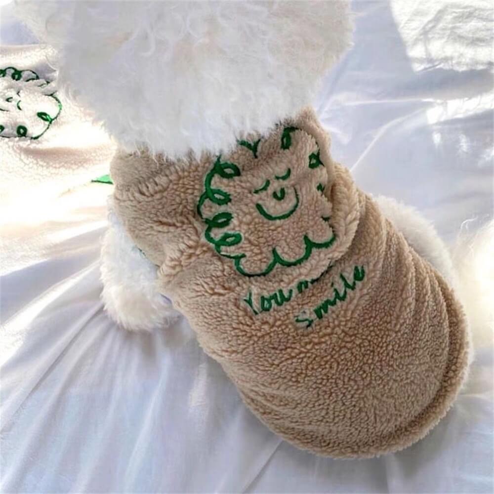 Smile Embroidered Fleece Dog Sweater – Soft and Cozy for Winter Days