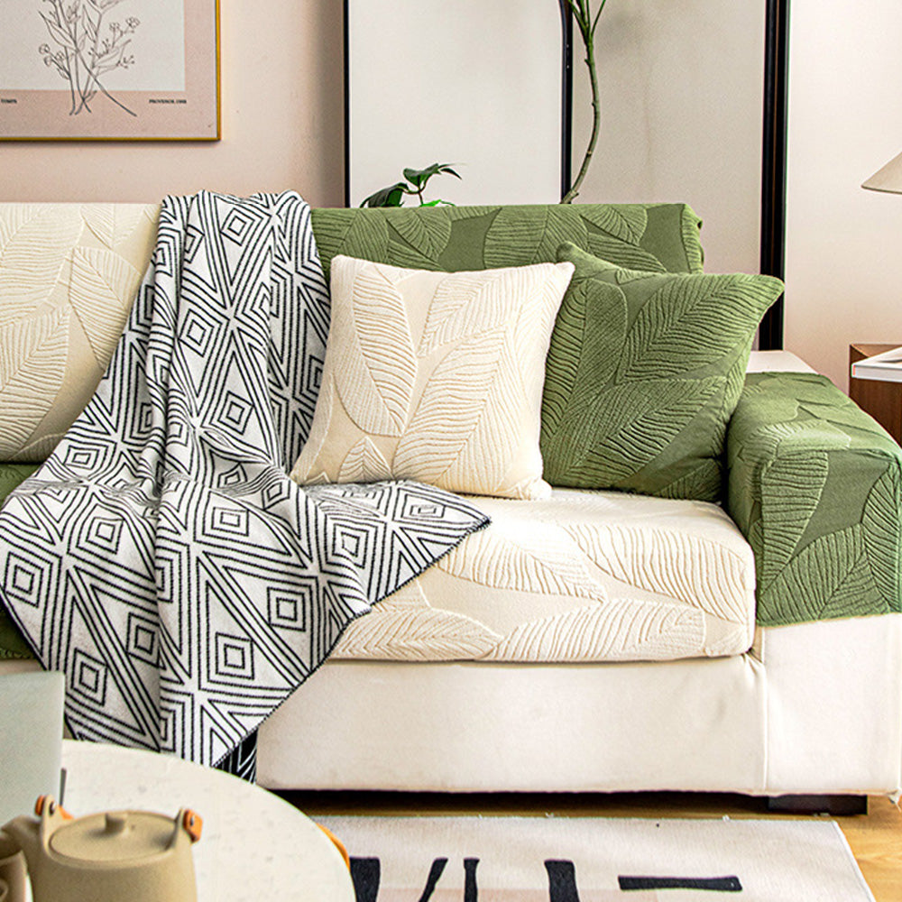 Modern Leaf Jacquard Waterproof Anti-Scratch Stretch Full Wrap Couch Cover