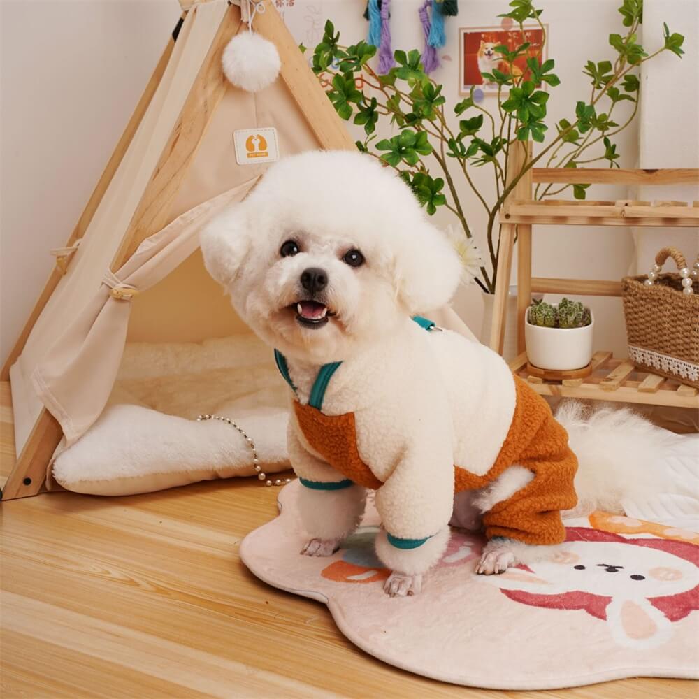 Cozy Fleece Colorblock Dog Jumpsuit - Stylish Winter Wear for Small Dogs