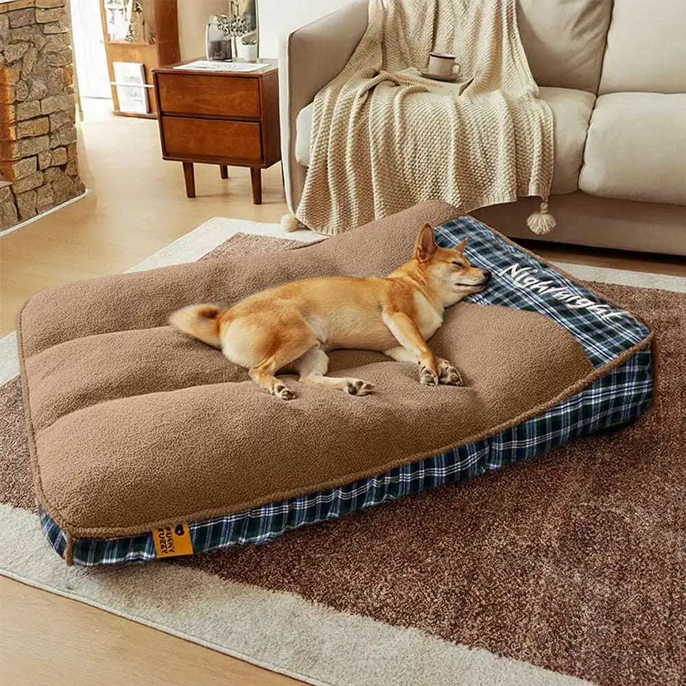 Lit pour chien rectangulaire orthopédique moelleux extra large en peluche lavable - Nuit-nuit