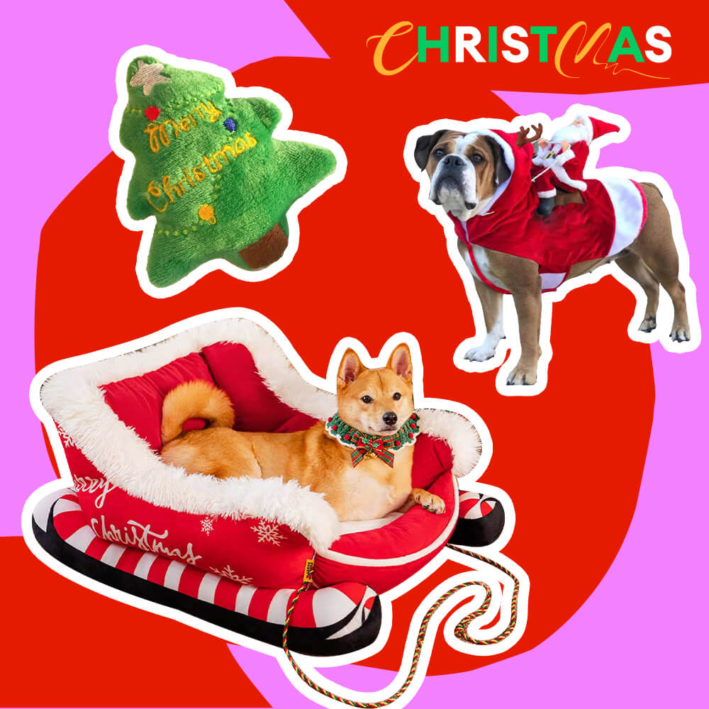 Christmas Sleigh Dog Bed - Gift Bundle 3 pcs