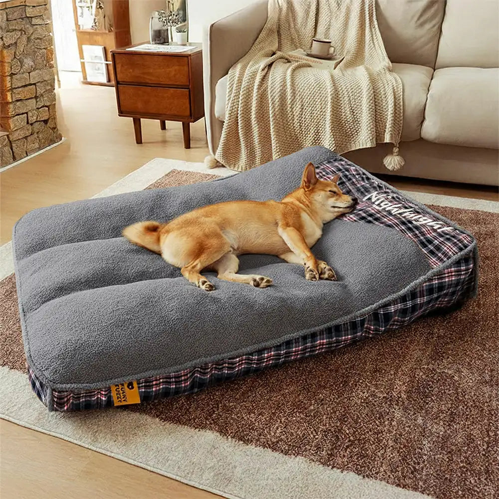 Lit pour chien rectangulaire orthopédique moelleux extra large en peluche lavable - Nuit-nuit