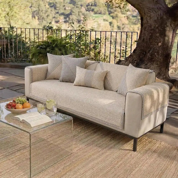 Breathable Woven Cotton Linen Non-Slip Outdoor Sofa Cover