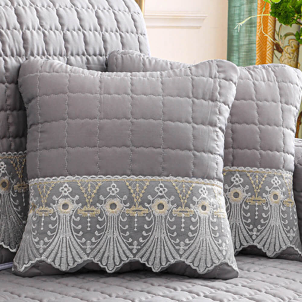 Luxury Quilted Lace Embroidery Non-Slip Couch Cover