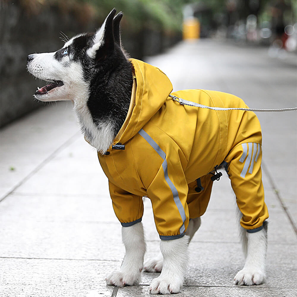 Stylish Waterproof Adjustable Reflective Strip Dog Raincoat with Hood