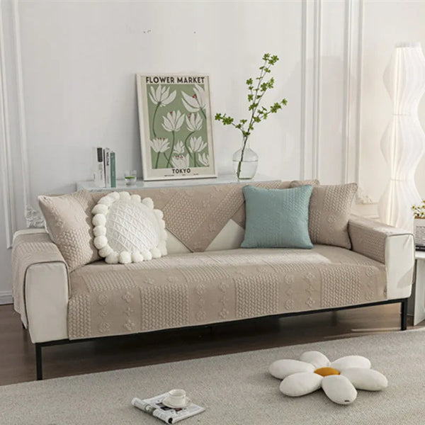 3D Wheat Embroidery Washable Cotton Non-Slip Anti-pet Scratch Sofa Cover