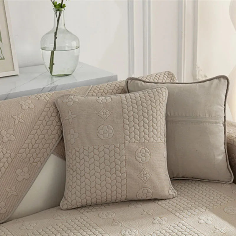 3D Wheat Embroidery Washable Cotton Non-Slip Anti-pet Scratch Sofa Cover