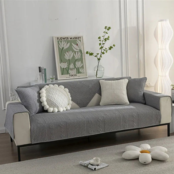 3D Wheat Embroidery Washable Cotton Non-Slip Anti-pet Scratch Sofa Cover