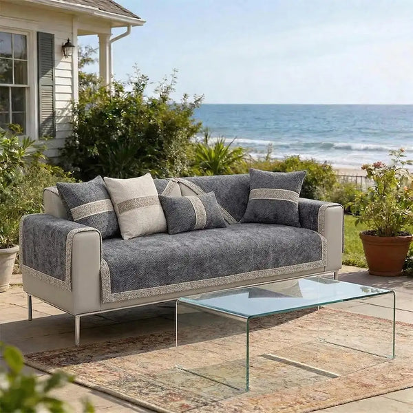 All-Season Modern Tweed Woven Chenille Anti-Slip Outdoor Sofa Cover