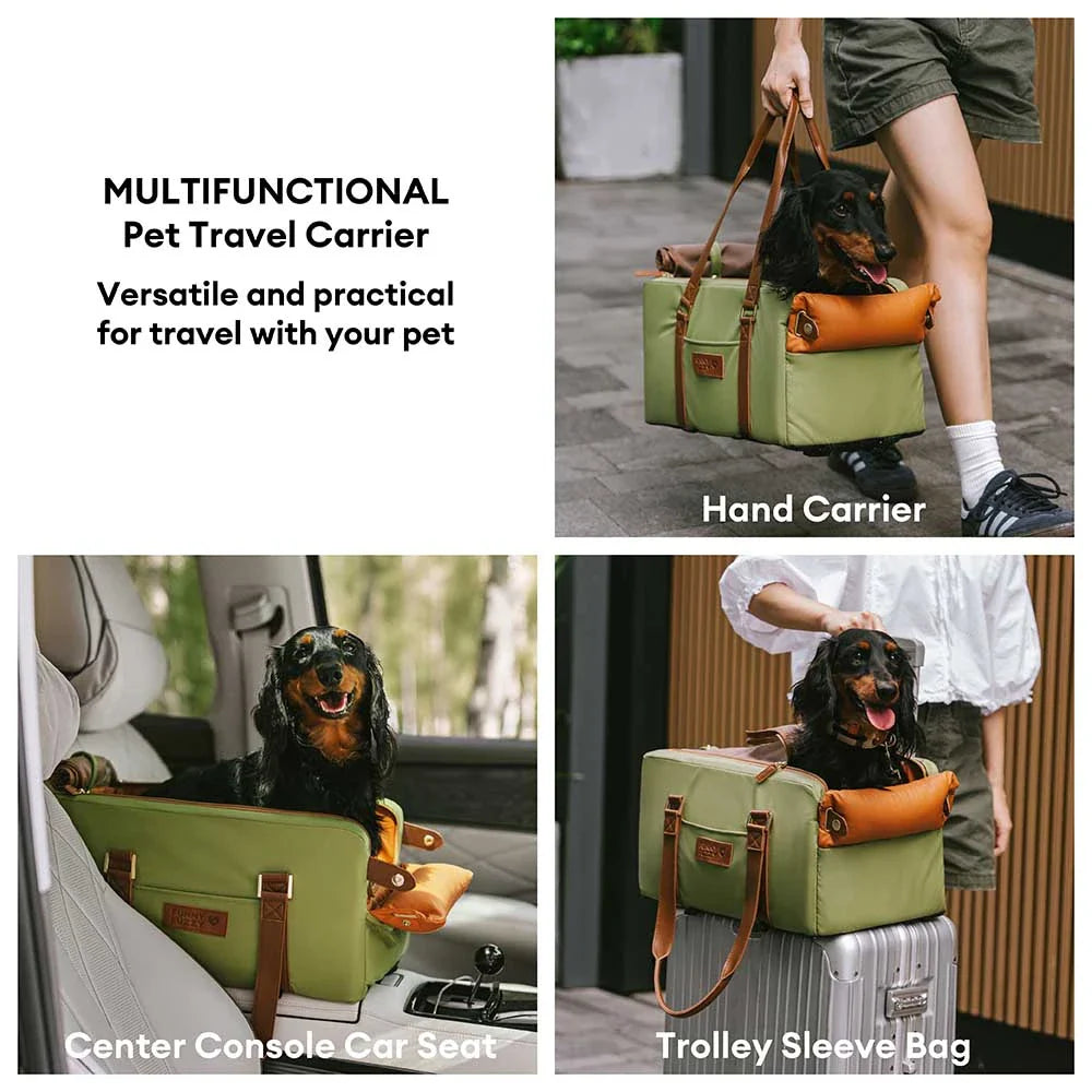 Deluxe Faux Leather Safety Center Console Pet Car Seat and Carrier - Urban Voyager