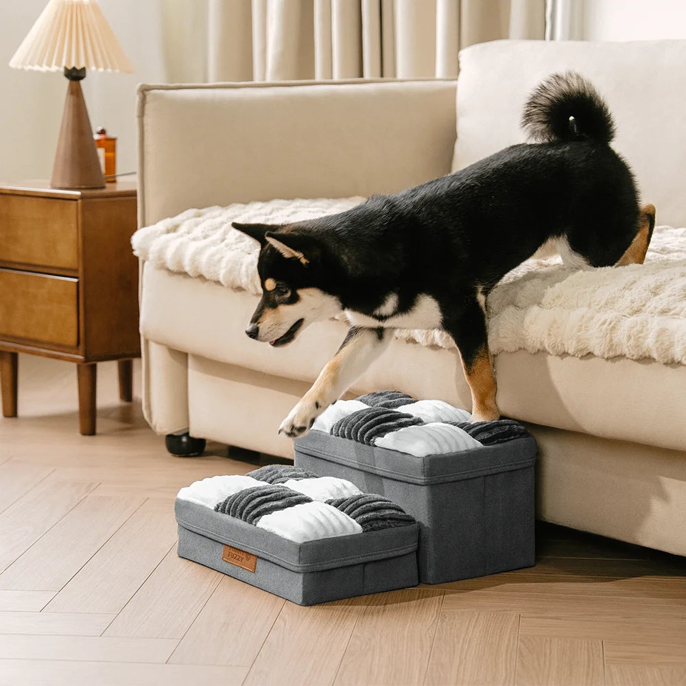 Detachable Chessboard Plaid Handcrafted Dog Stairs with Storage - Foldable Steps