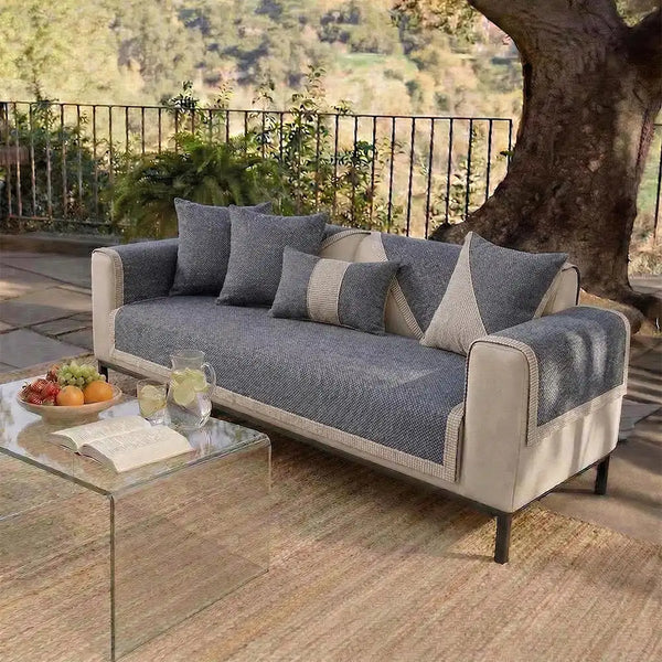 Breathable Woven Cotton Linen Non-Slip Outdoor Sofa Cover