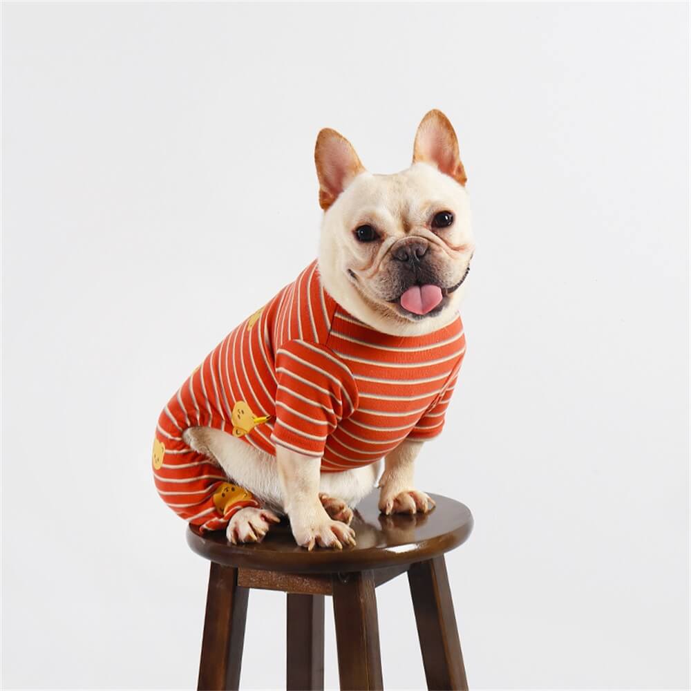 Striped Dog Pajamas with Smiley Face Print - Cozy and Adorable Sleepwear