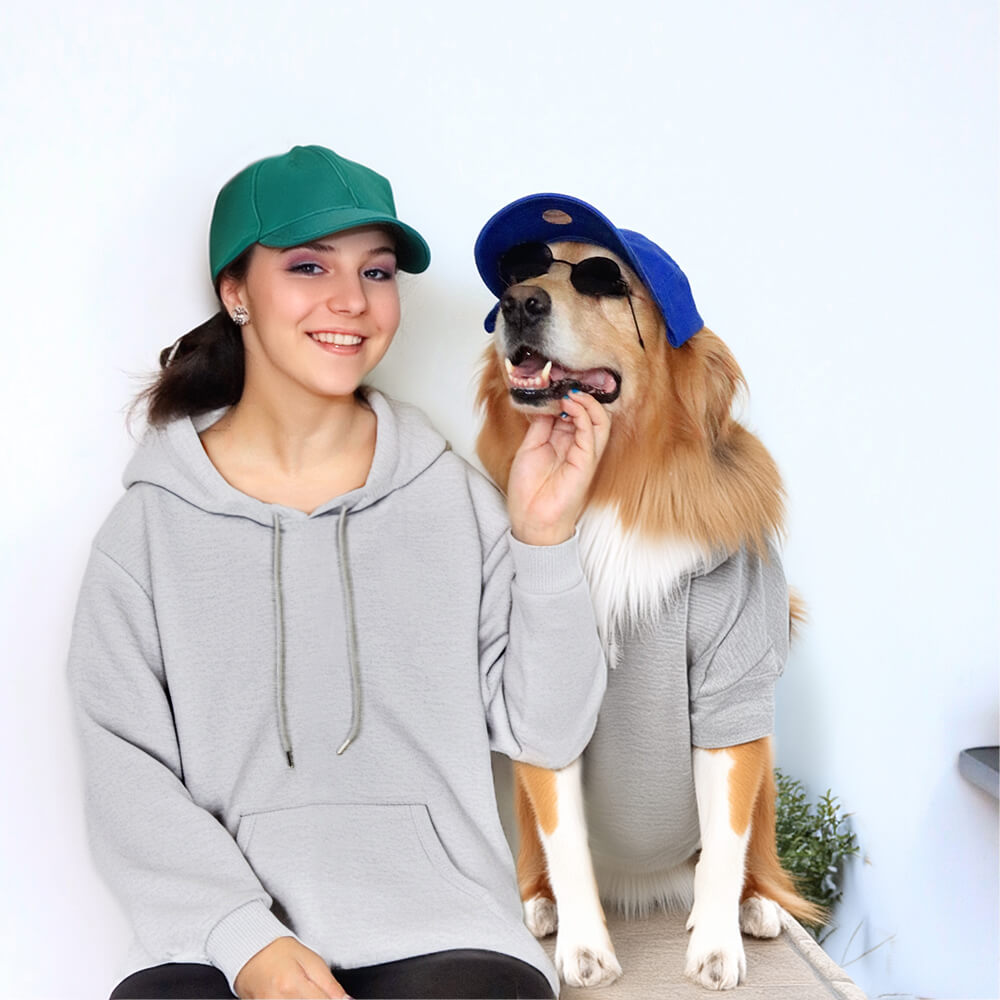 Solid Color Hooded Pullover Sweatshirt for Matching Dog and Owner