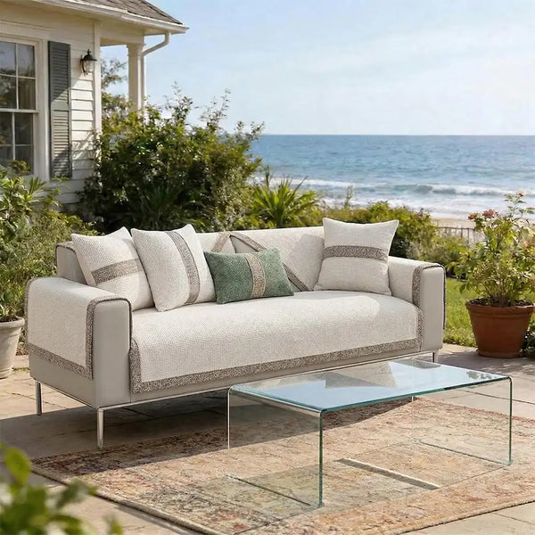 All-Season Modern Tweed Woven Chenille Anti-Slip Outdoor Sofa Cover
