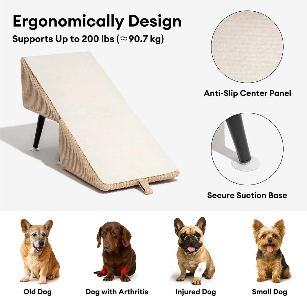 3-in-1 Comfy Corduroy Reinforced Alloy Pet Ramp & Side Stool – StepSure
