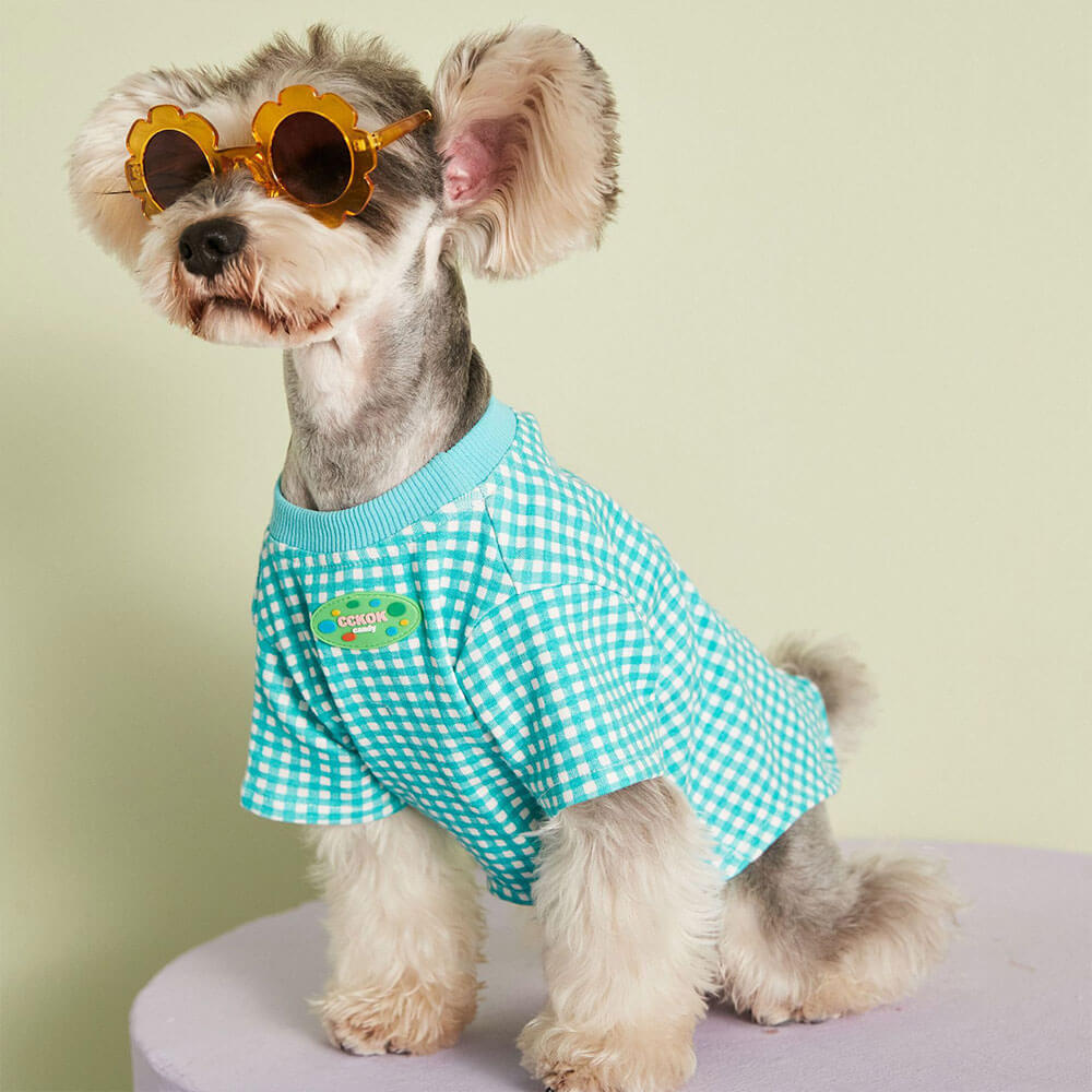 Vêtements d'été pour chiens de compagnie, T-shirt à carreaux multicolore en option, couleur bonbon, style fin, à la mode