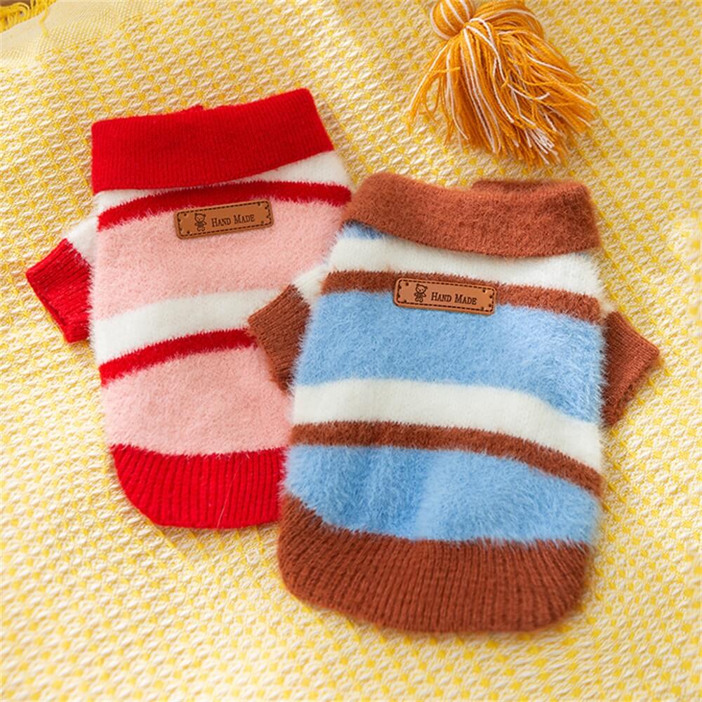 Cozy Striped Knitted Dog Sweater – Ideal for Small to Medium Breeds