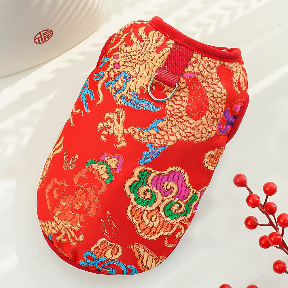 Chinese New Year Dog Vest - Luxurious Dragon Embroidered Pet Costume