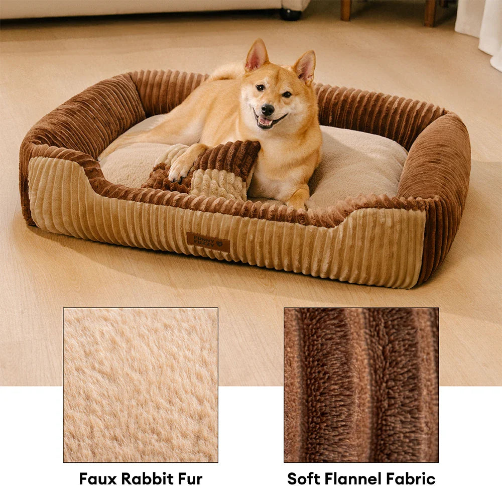 Vintage Color-Block Flannel Removable Bolster Dog Bed with Pillow– CozyRest